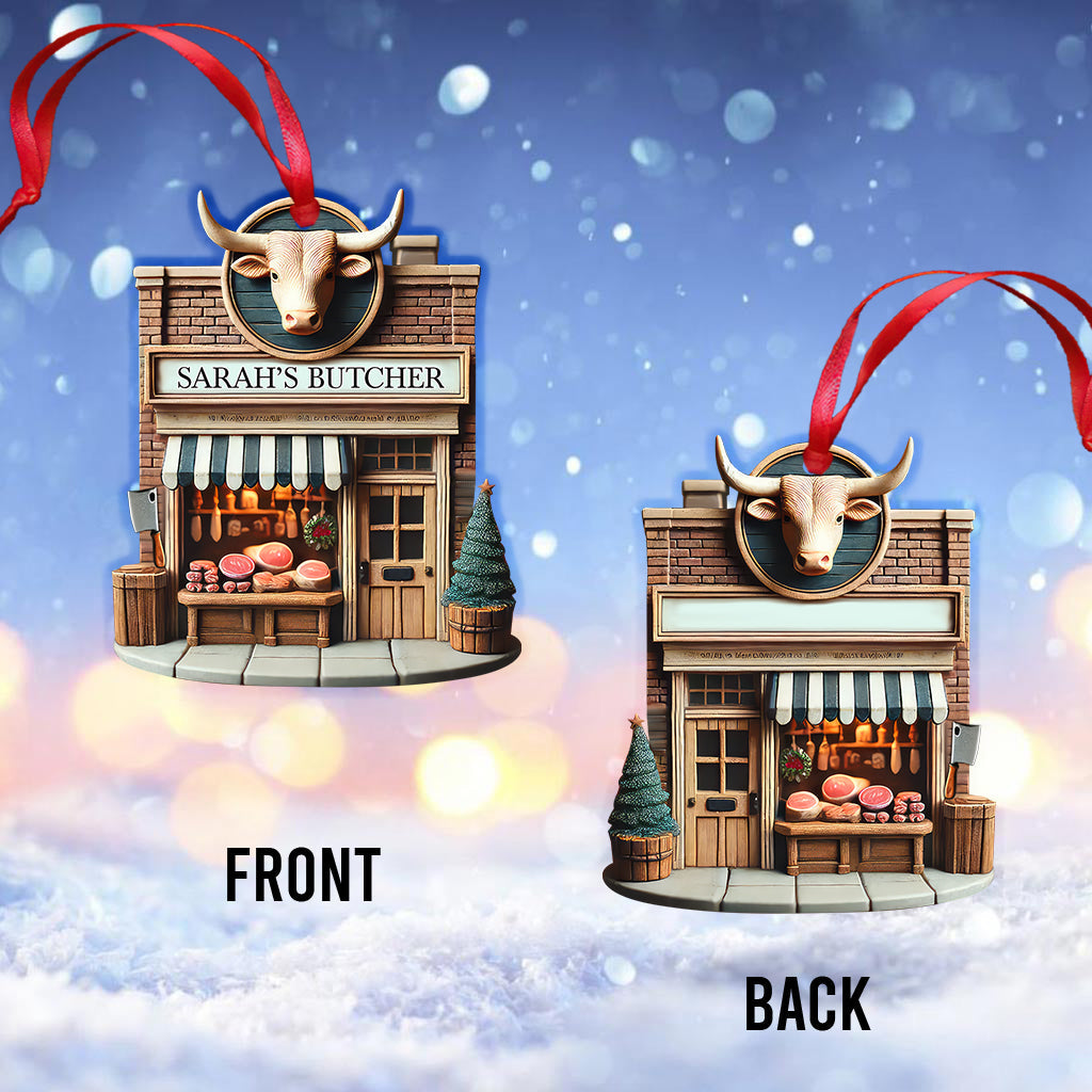 Custom Name Butcher Store Ornament, Butcher Store Christmas Decoration