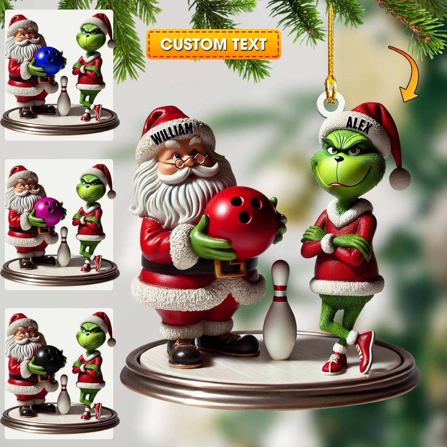 Bowling Santa And ELF Home Decor Christmas Ornament, Personalized Ornament