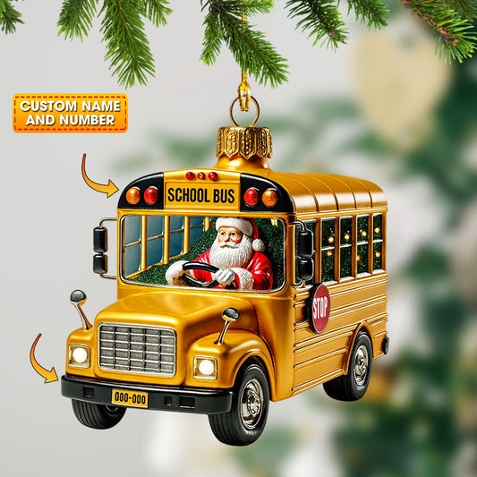 School Bus Santa, Home Decor, Christmas Ornament, Personalized Ornament