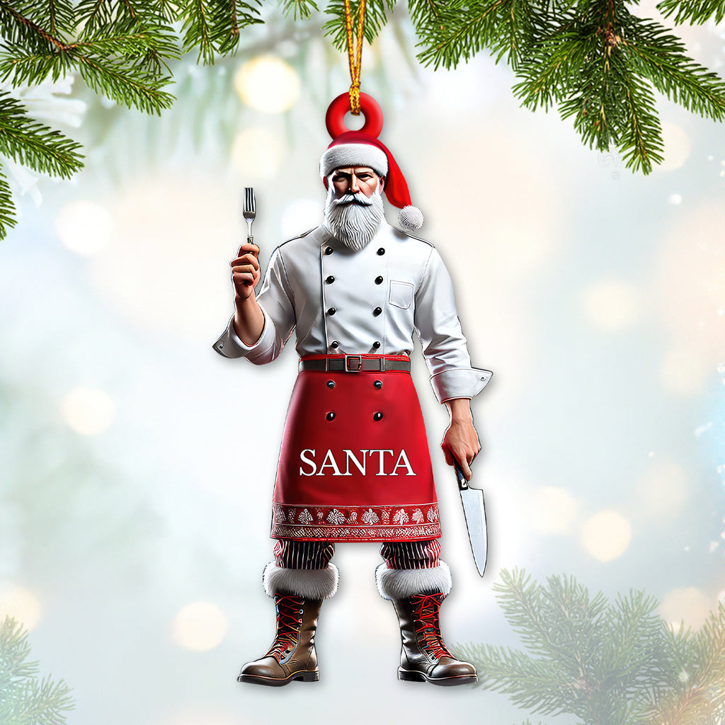 Custom Name Chef Santa Ornament, Christmas Gift for Cooking Lover