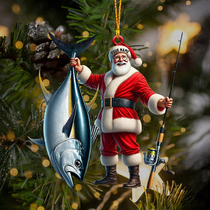 Santa Fishing Home Decor Christmas Ornament, Personalized Ornament