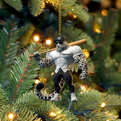 Baseball Leopard Christmas Ornament, Personalized Ornament