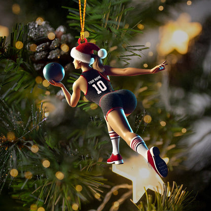 Bowling Woman Home Decor Christmas Ornament, Personalized Ornament
