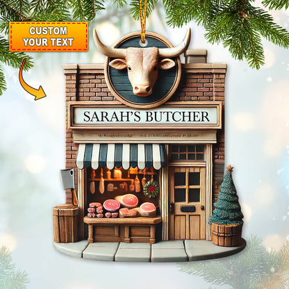 Custom Name Butcher Store Ornament, Butcher Store Christmas Decoration