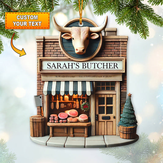 Custom Name Butcher Store Ornament, Butcher Store Christmas Decoration