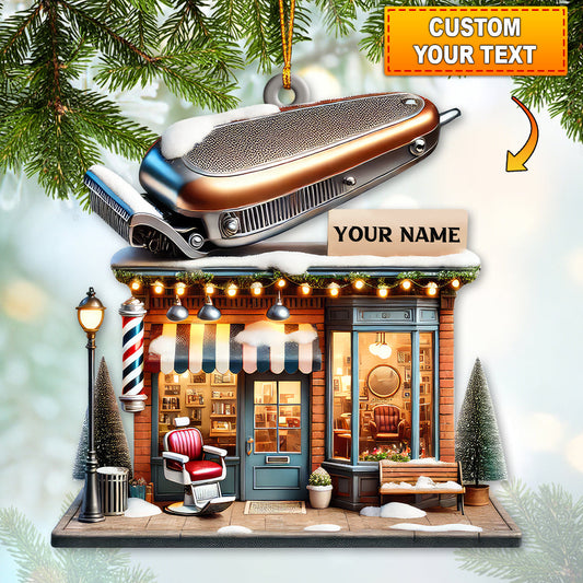 Custom Name Barber Shop Ornament, Barber Shop Christmas Decoration