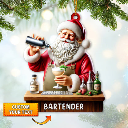 Custom Name Santa Bartender Ornament, Home Decor Christmas Gift