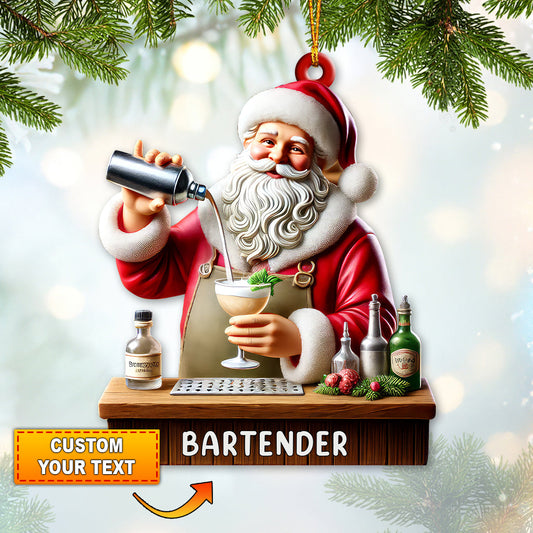 Custom Name Santa Bartender Ornament, Home Decor Christmas Gift