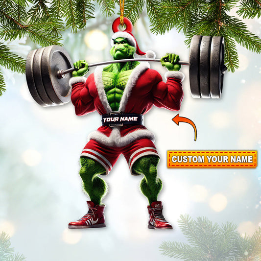 Custom Name Grinch Gym Ornament, Gymnastics Christmas Gift