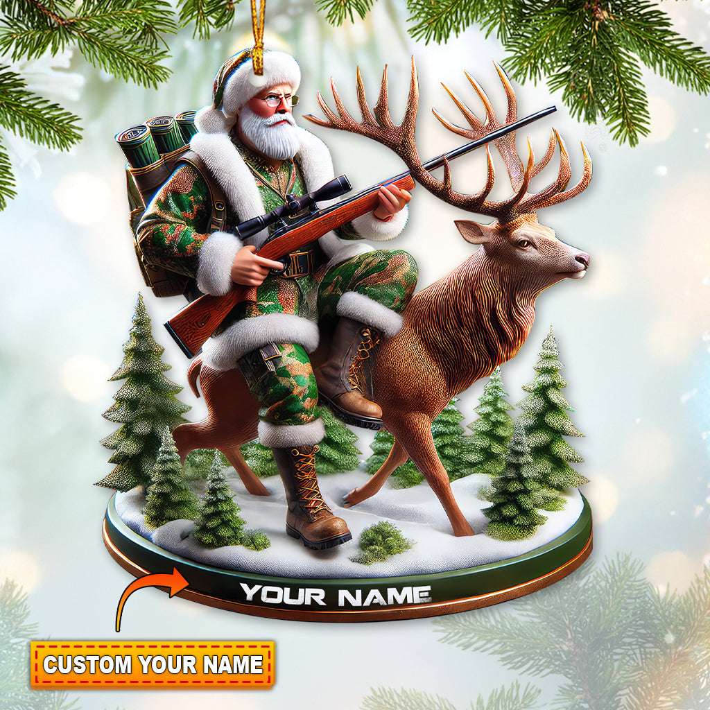 Custom Name Santa Deer Hunting Ornament, Deer Hunter Christmas Gift