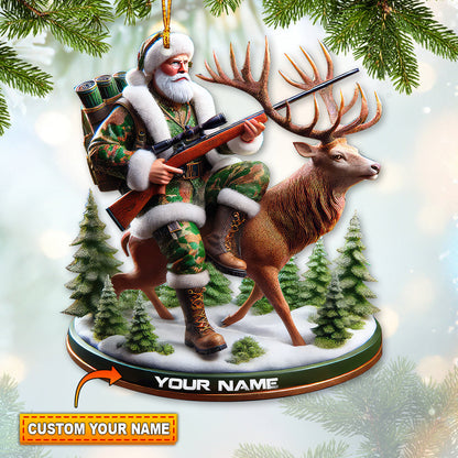 Custom Name Santa Deer Hunting Ornament, Deer Hunter Christmas Gift