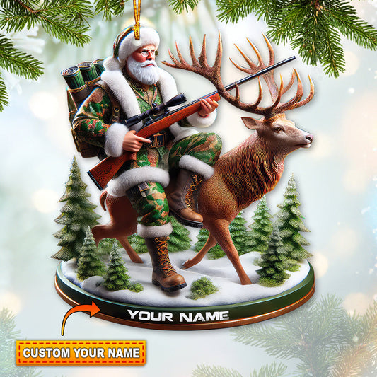 Custom Name Santa Deer Hunting Ornament, Deer Hunter Christmas Gift