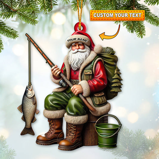 Custom Name Fishing Santa Ornament, Christmas Fishing Gift