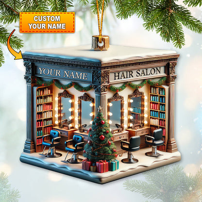 Custom Name Hair Salon Ornament, Hair Salon Christmas Decoration