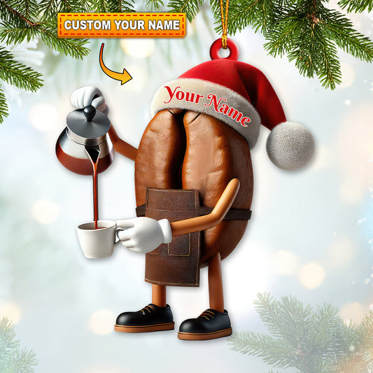 Custom Name Santa Coffee Ornament, Home Decor Christmas Gift
