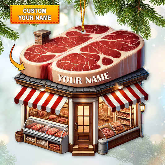 Custom Name Butcher Ornament, Christmas Gift