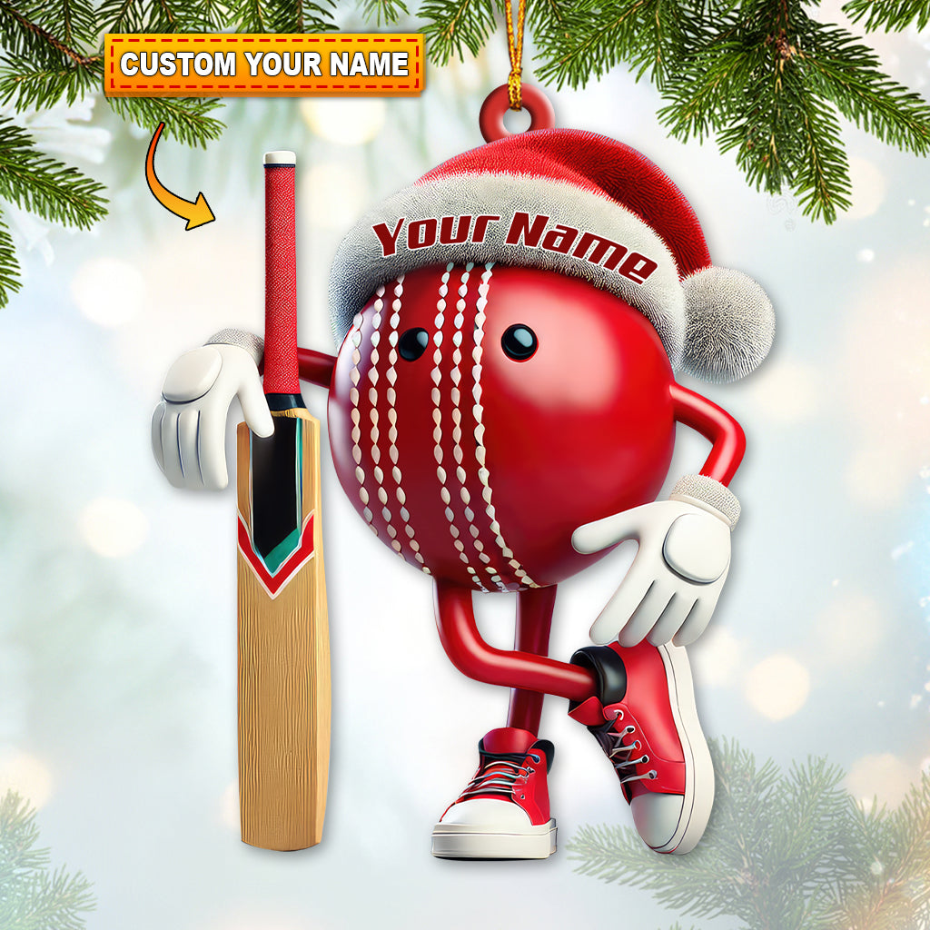 Custom Name Cricket Ball Ornament, Cricket Ball Lover Christmas Gift