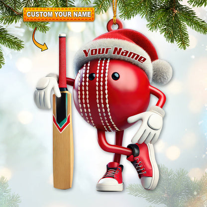 Custom Name Cricket Ball Ornament, Cricket Ball Lover Christmas Gift