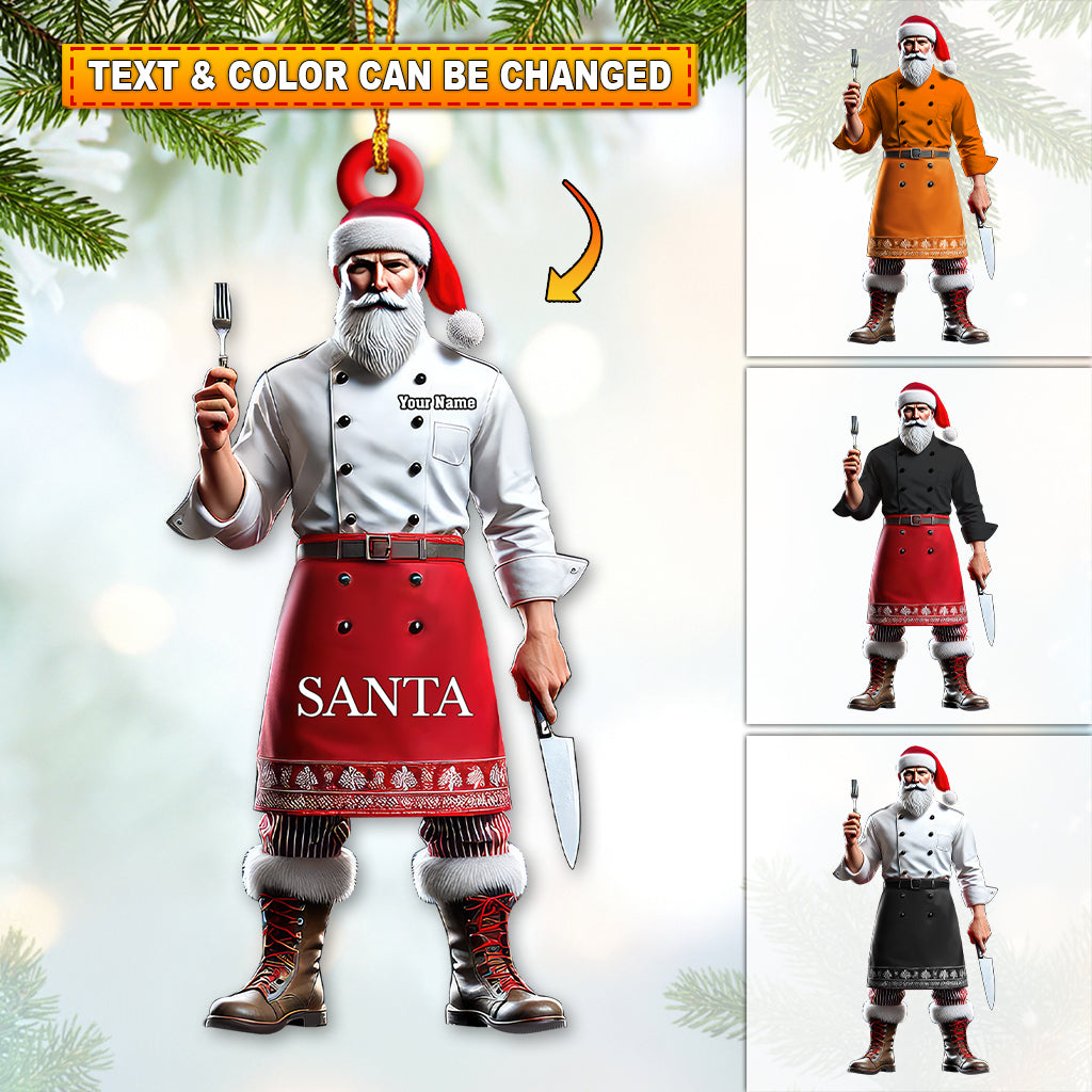 Custom Name Chef Santa Ornament, Christmas Gift for Cooking Lover