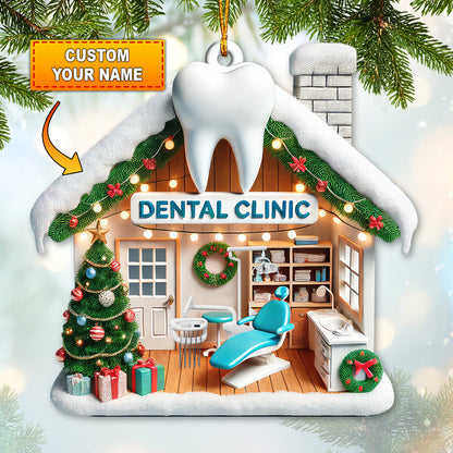 Custom Name Dental Clinic Ornament, Christmas Gift for Dentist