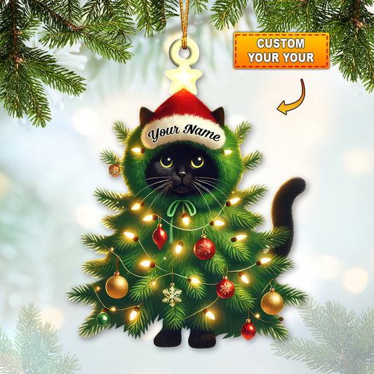 Custom Name Cat Christmas Tree Ornament, Cat Christmas Gift