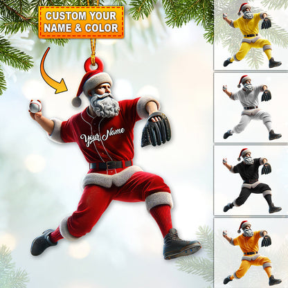 Custom Name Baseball Santa Ornament, Baseball Lover Christmas Gift
