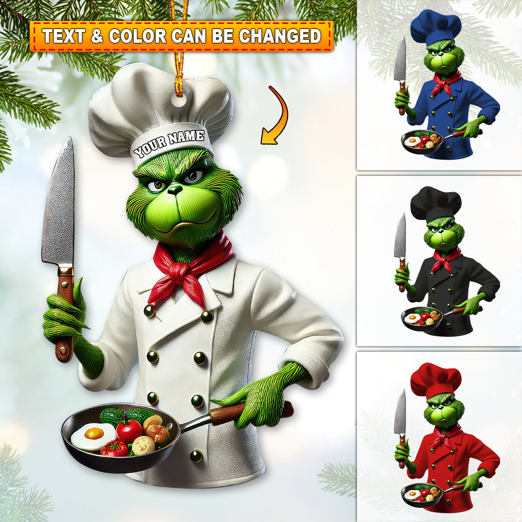 Custom Name Chef Grinch Ornament, Christmas Gift for Cooking Lover