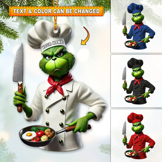 Custom Name Chef Grinch Ornament, Christmas Gift for Cooking Lover
