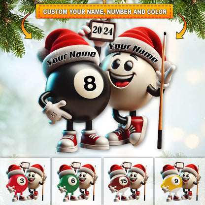 Custom Name Billiard Couple Ornament, Billiard Lover Christmas Gift