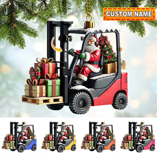 Custom Name Santa Forklift Ornament, Santa Christmas Gift Decoration