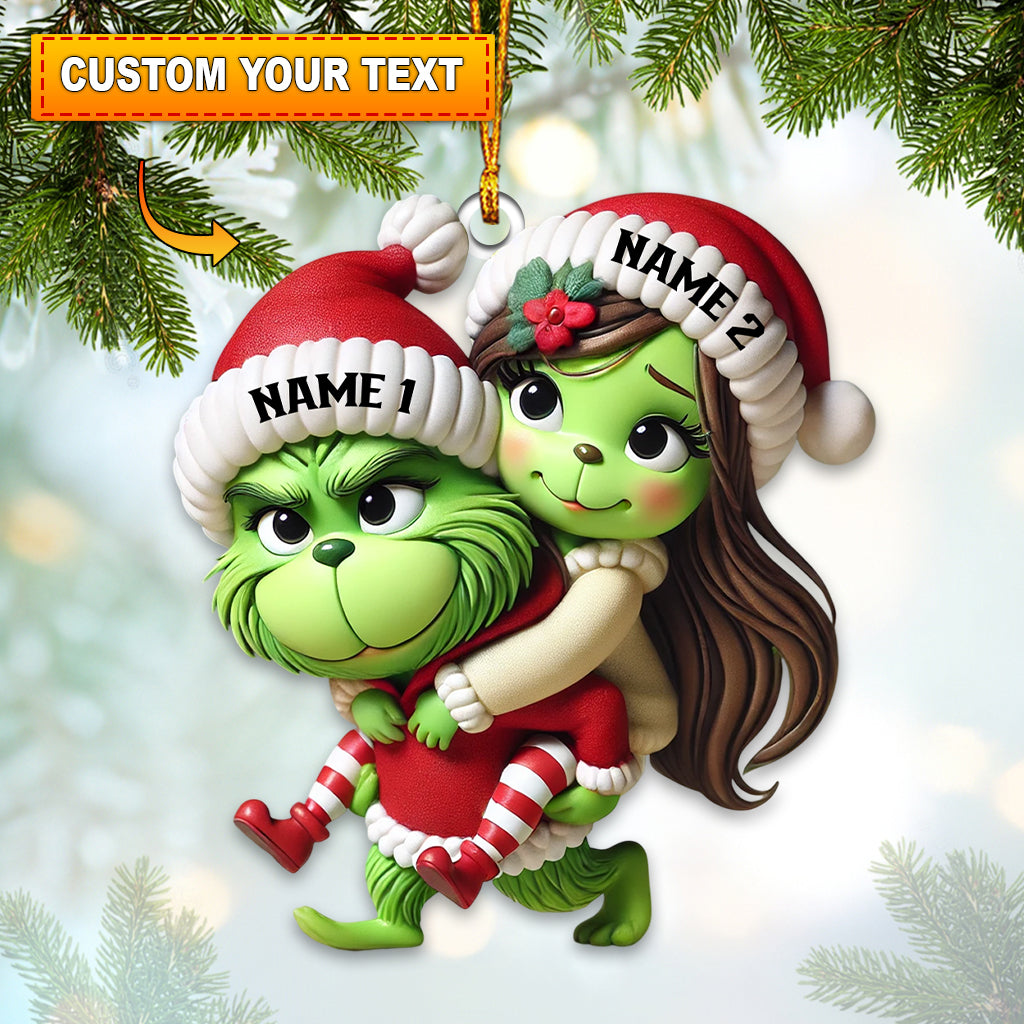 Custom Name Christmas Grinch Couple Ornament, Lover Christmas Gift
