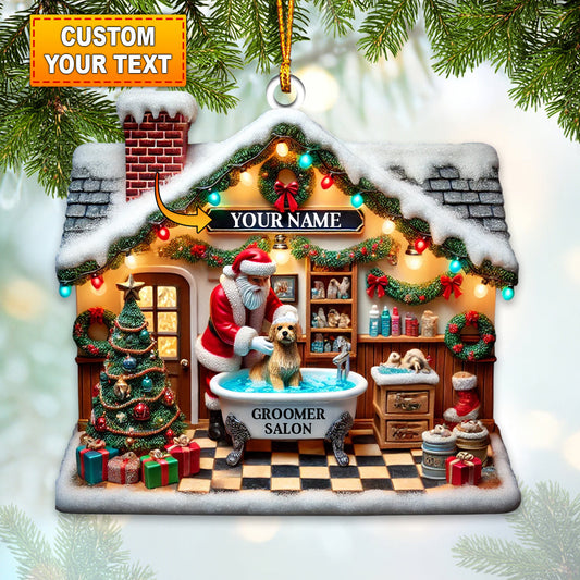 Santa Groomer Salon Home Decor Christmas Ornament, Personalized Ornament