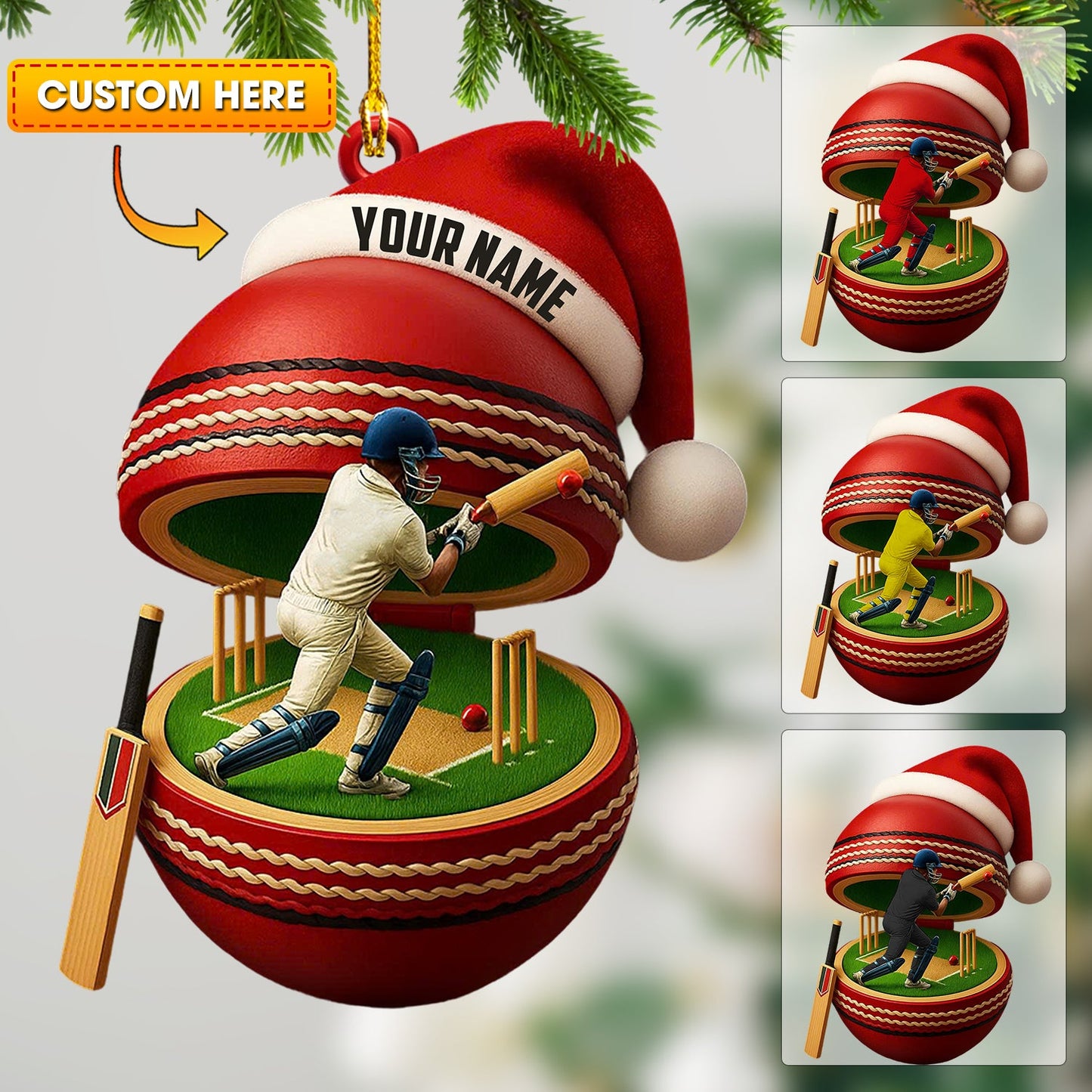 Christmas Cricket Player, Home Decor, Christmas Ornament, Personalized Ornament