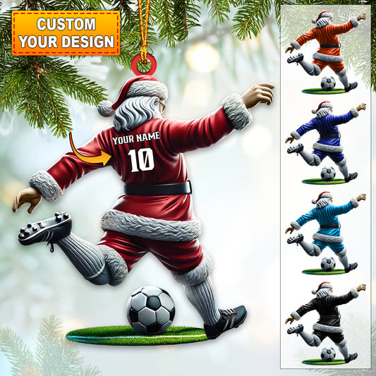 Custom Name Soccer Santa Ornament, Soccer Christmas Gift