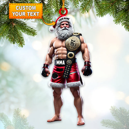 Custom Name UFC MMA Santa Ornament, Martial Arts Fight Lover Christmas Gift