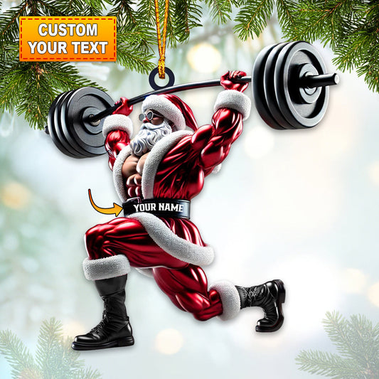 Custom Name Gym Work Out Santa Ornament, Gymnastics Christmas Gift