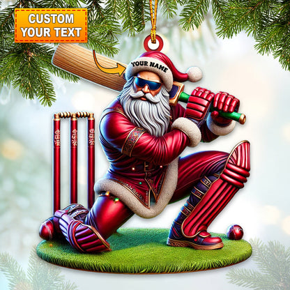 Custom Name Cricket Ball Santa Ornament, Cricket Ball Lover Christmas Gift
