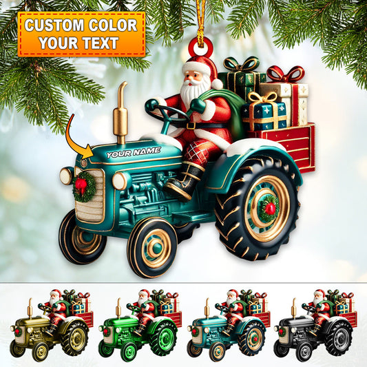 Custom Name Santa Truck Ornament, Santa Christmas Gift Decoration