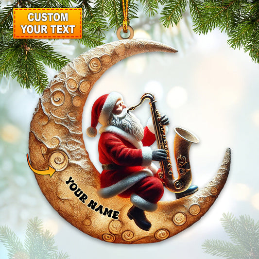 Custom Name Saxophone Santa Ornament, Saxophone Lover Christmas Gift
