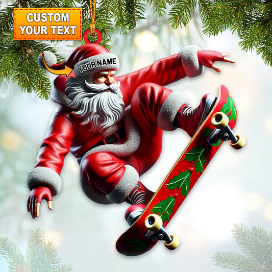 Custom Name Skating Santa Ornament, Skateboarding Ornament, Skating Lover Christmas Gift