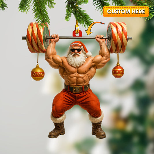 Weightlifting Santa, Home Decor, Christmas Ornament, Personalized Ornament