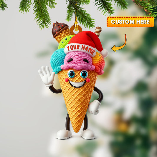 Christmas Ice Cream Santa, Home Decor, Christmas Ornament, Personalized Ornament