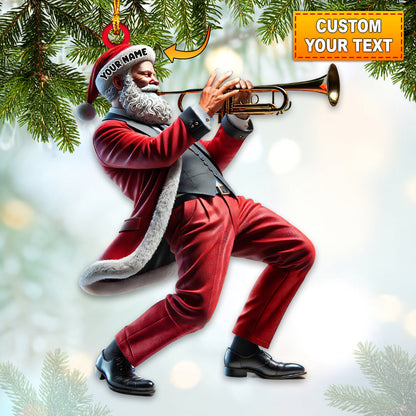 Custom Name Trumpet Santa Ornament, Trumpet Lover Christmas Gift