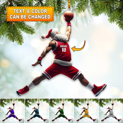 Custom Name and Number Santa Basketball Ornament, Basketball Christmas Gift