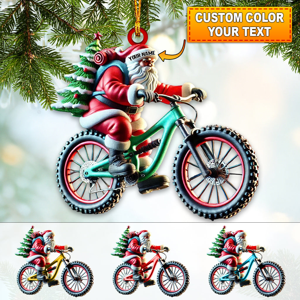 Custom Name Bicycle Santa Ornament, Santa Christmas Gift