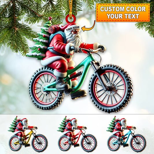 Custom Name Bicycle Santa Ornament, Santa Christmas Gift