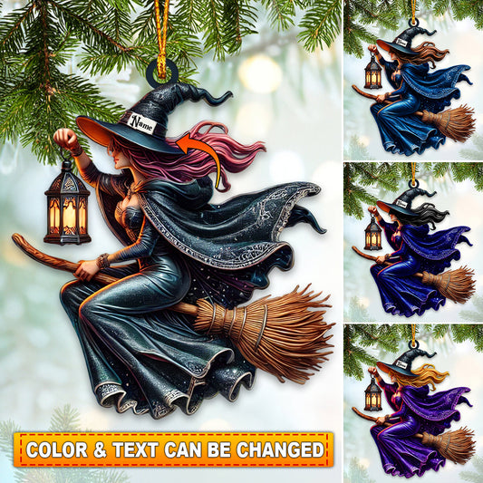 Custom Name Witch Ornament, Happy Halloween Gift