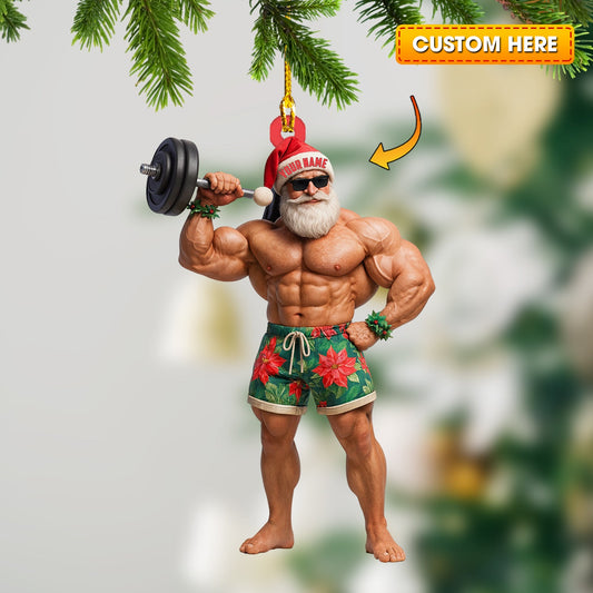 Weightlifting Santa, Home Decor, Christmas Ornament, Personalized Ornament
