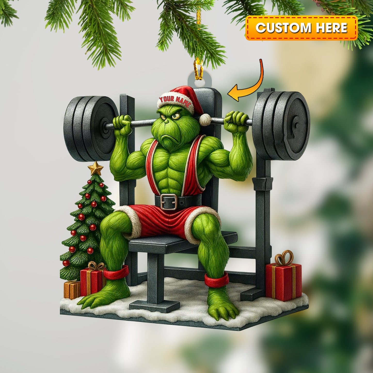 Weightlifting ELF, Home Decor, Christmas Ornament, Personalized Ornament