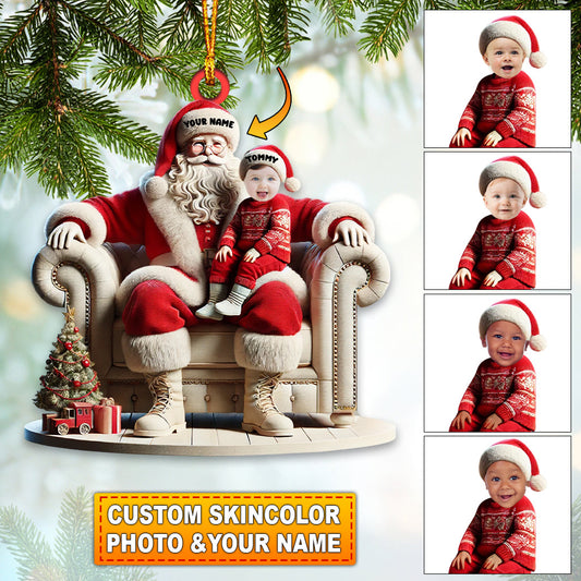 Custom Name and Photo Santa Ornament, Santa and Baby Christmas Ornament